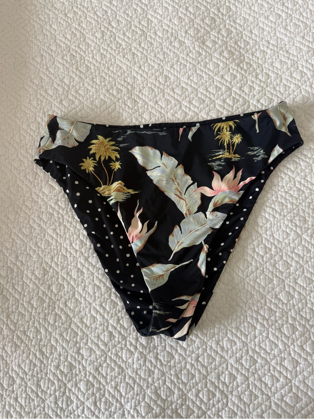 Billabong Black Tropical Print Swim Bottoms with Pink & Cream Accents
